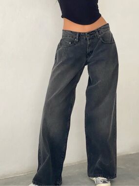 Motel Jeans, Extra Wide Low Rise Jeans In Washed Black Grey